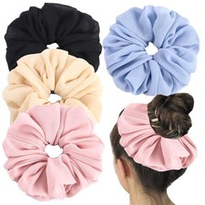 4PCS Big Chiffon Scrunchies, Oversized, Black, Beige, Blue, Pink, Ponytail