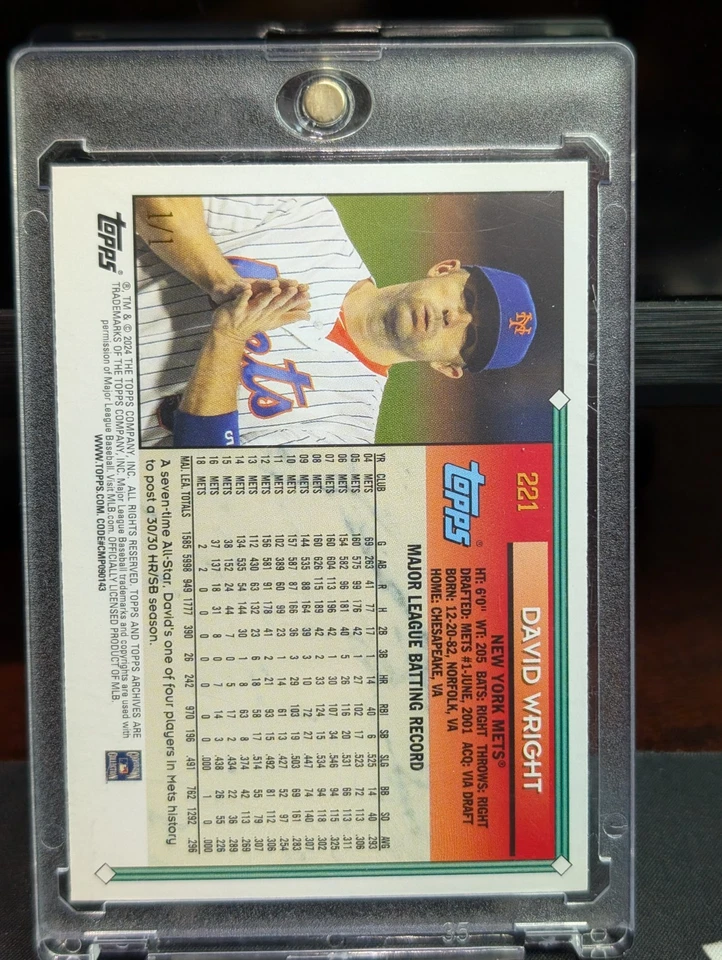 2024 Topps Archives David Wright Foilfractor 1/1  1994 Design New York Mets - Image 3 of 3
