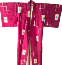1940's Antique Japanese KIMONO Meisen Silk Kimono Gown Robe Vintage,length 154cm