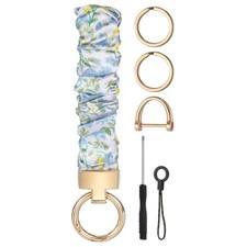 Keychain Wristlet, Cute Scrunchie Wrist Lanyard with D Ring, Yellow Green Floral