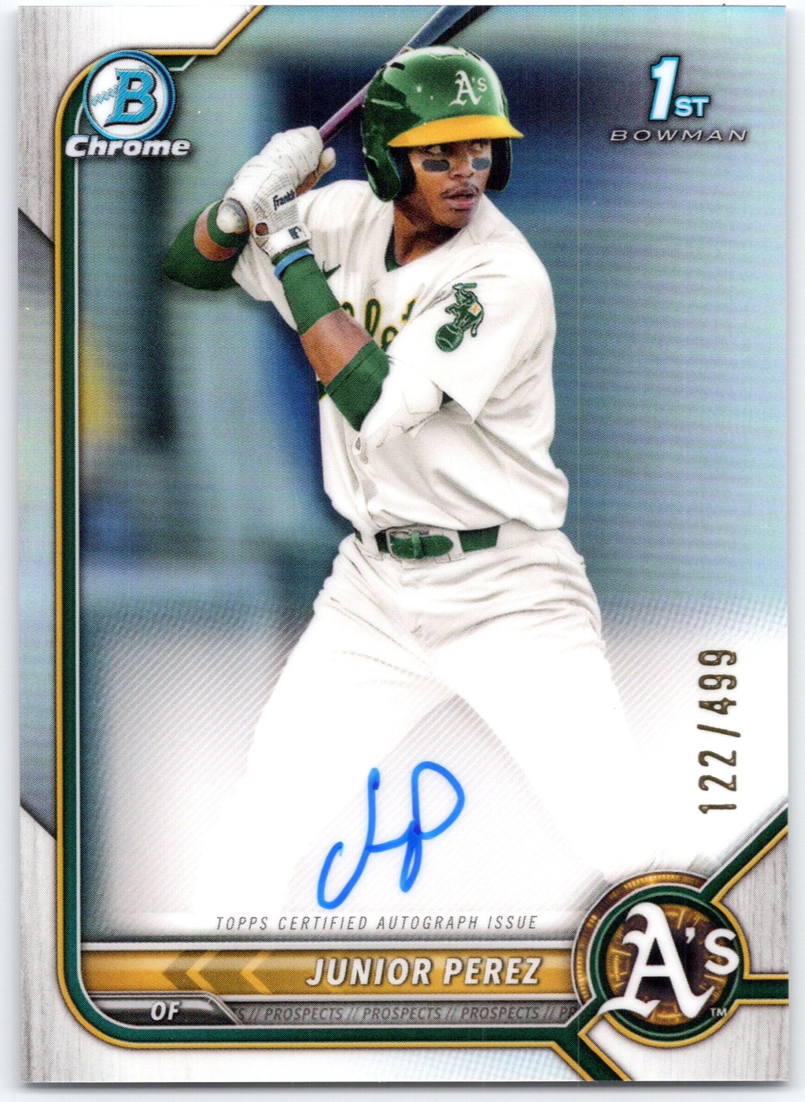 2022 Bowman Chrome Auto Refractor CPA-JP Junior Perez 122/499 view 1