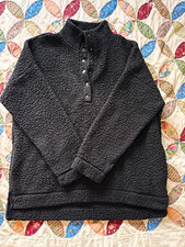 Aerie Women s Black Fleece Mock Neck Snap Button Pullover Sweatshirt Pockets L