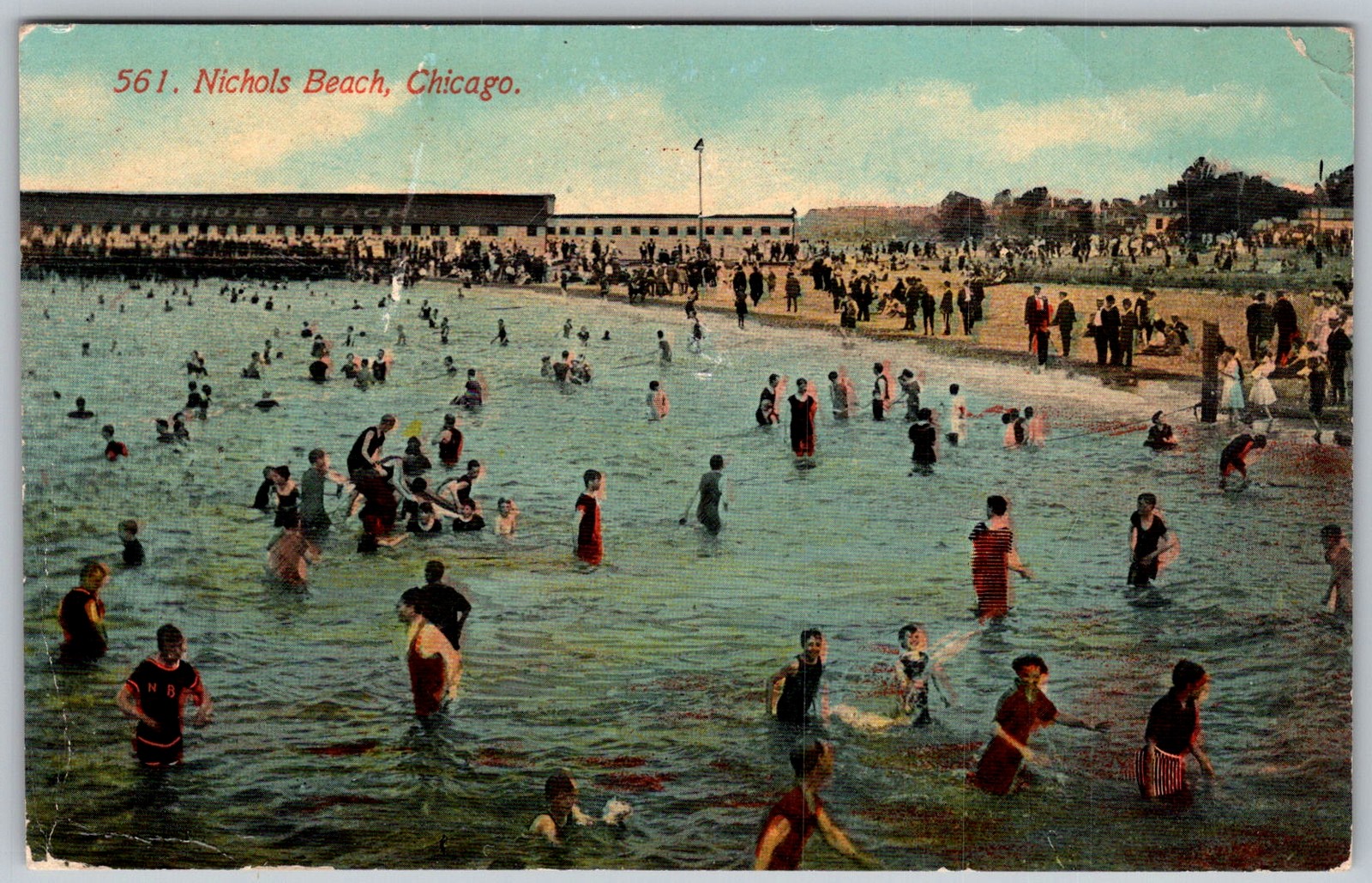 Antique Postcard Nichols Beach Bathers Chicago, IL 1910s