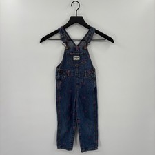 OshKosh B'gosh Heart Denim Overalls Kids 3T Blue Pink Embroidered Bib Dungarees