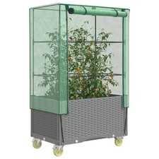Raised Garden Bed with Greenhouse Cover Wheels Rattan Planter 80x50cm w Brakes