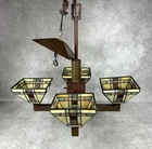 Vintage Stained Glass 5-Light Chandelier Light Fixture Mission Tiffany Style