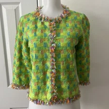 Michael Simon New York Vintage Tulle Confetti Cardigan Sweater Green Size M