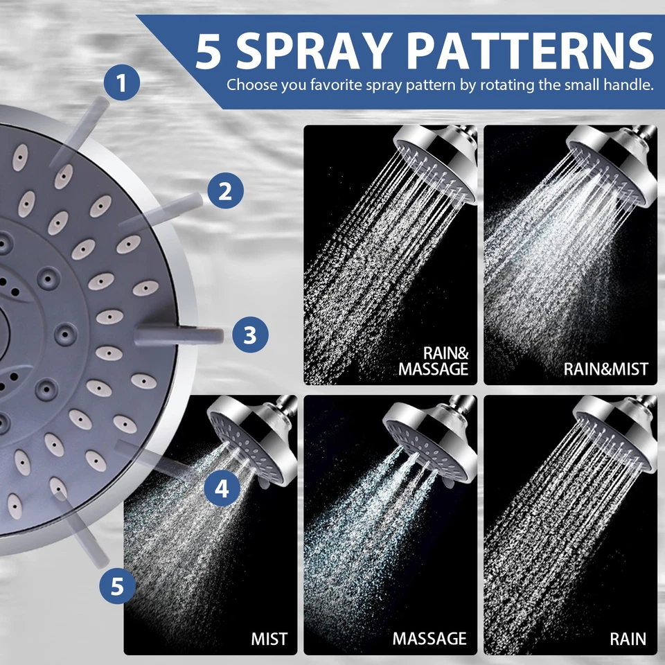 Cabezal de ducha profesional de alta presión 5 ajustes cabezal de ducha ajustable Foto 2 de 4