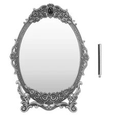 TOPINCN Vintage Oval Floral Embossed Retro Desktop Makeup Mirror with Stand, ...