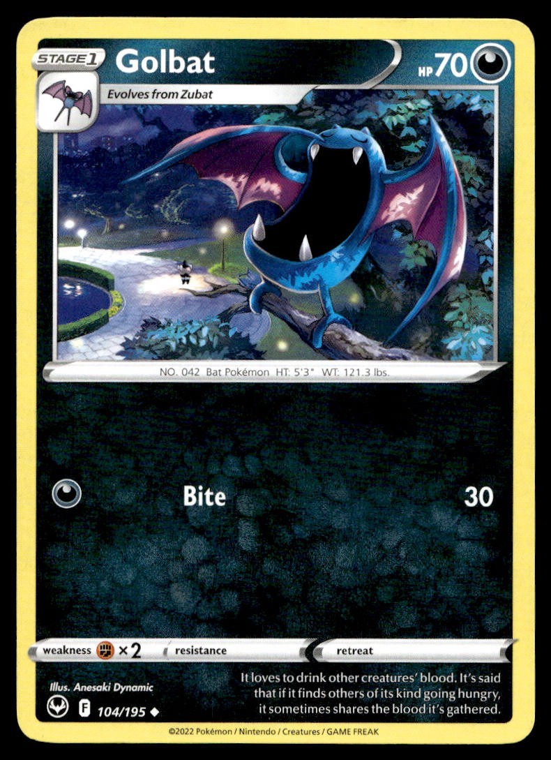 Golbat 104/195 Pokemon Card Silver Tempest Uncommon 70 HP Lightly Played PX