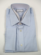 -NWT Charles Tyrwhitt Cornflower Blue Mini Grid Twill Classic Fit Shirt 18/37in