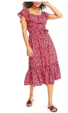 Nautica Sleeveless Midi Dress Red Floral Print Size XS Red White And Blue Womens