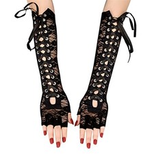 Mrotrida Women's Punk Fingerless Glove Cosplay Ripped Gloves for Black Lace