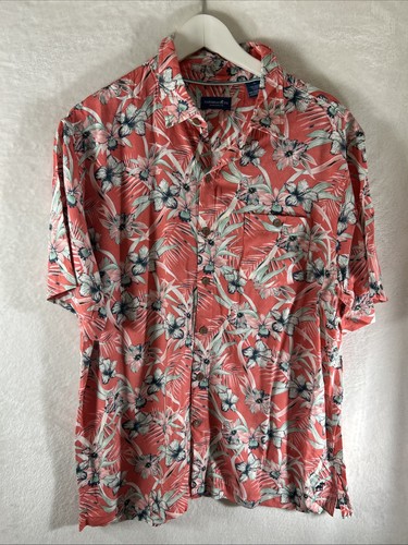 Caribbean Joe Hawaiian Shirt Kids XL Coral Peach Floral Rayon Free Shipping