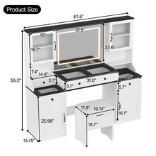 61.5 Farmhouse Vanity Desk With Mirror And LED Lights, Dressing Table With 5 Dra