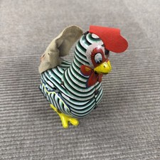 Vintage Mikuni Tin Litho Rooster w/ Felt Comb Japan 7" 091724WT