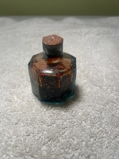 Antique Aqua Ink Bottle With Red Ink In It And Original Seal From England