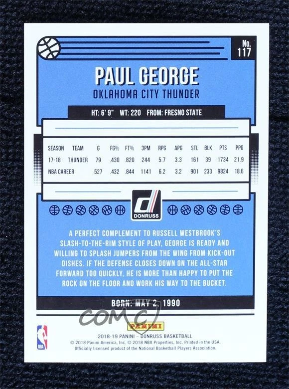 2018-19 Panini Donruss Holo Pink Laser /79 Paul George #117 - Image 2 of 2