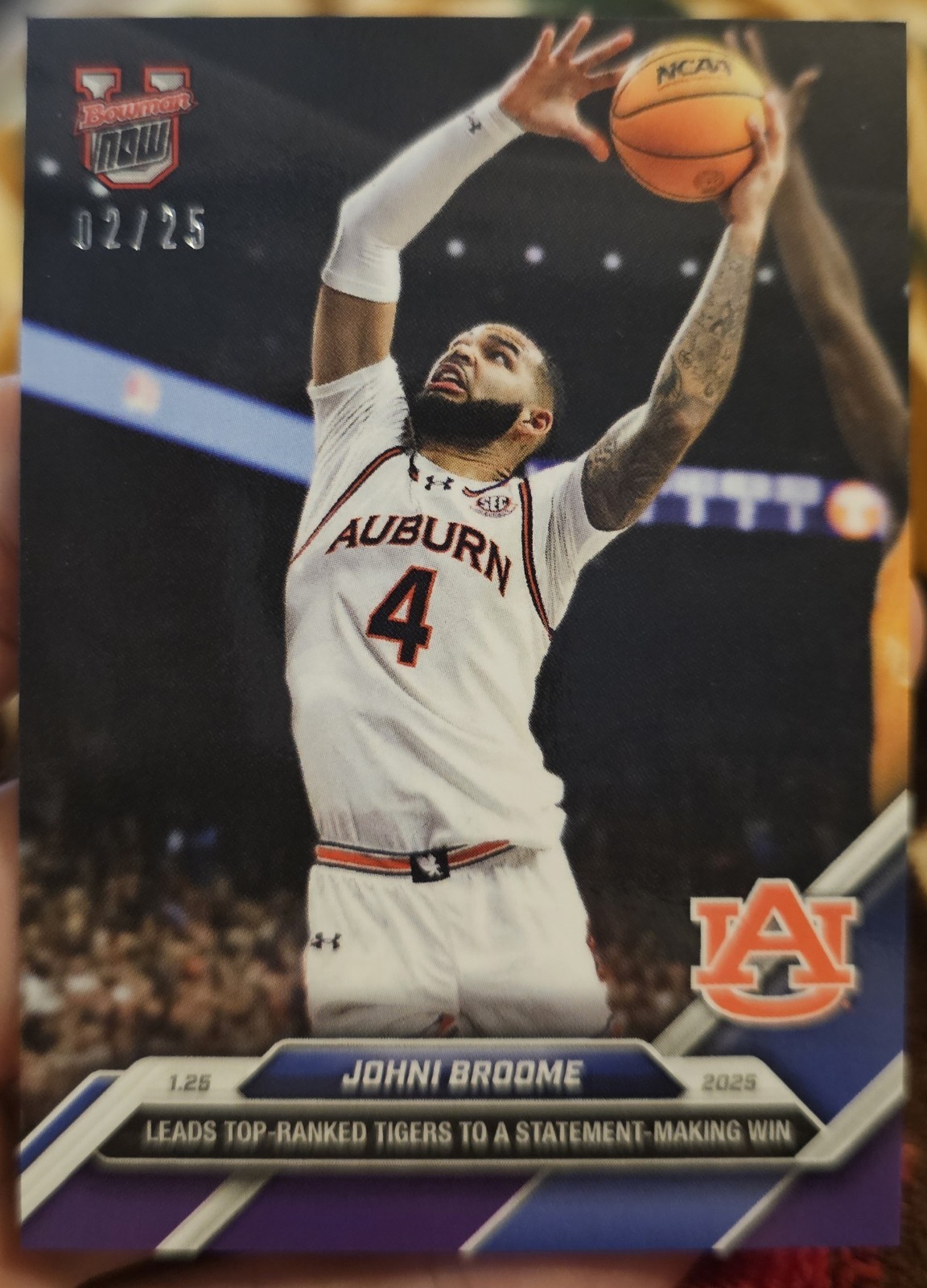 Johni Broome 2024 Bowman U Now #52 Leads Tigers to Statement Win PURPLE #2/25
