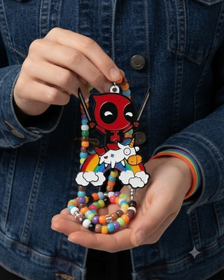 Multicolor Plastic Beaded Necklace  Deadpool And Unicordio Charm