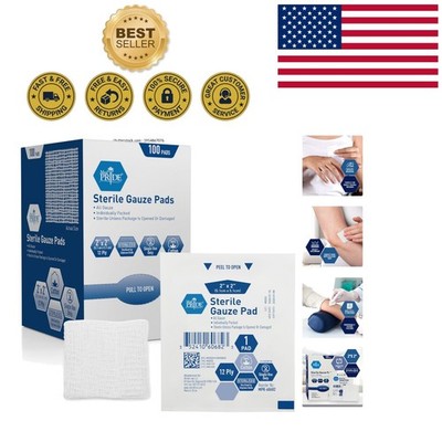 Sterile Nonstick 12-Ply Cotton Gauze Pads 2x2 Inch - Pack of 100 for Wound Care
