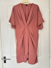 SHEIN Coral Pink Drape Front Midi Dress Size XXL UK 18 | Batwing Occasion Dress