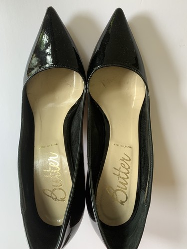 Butter Black Patent Leather Pointed-toe Pumps Sz 7 Made In Italy - Picture 7 of 10