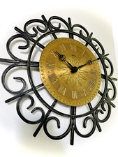 ZentRa Sunburst 70s Wanduhr Metall geschmiedet schwarz-bronze MCM Vintage *TOP