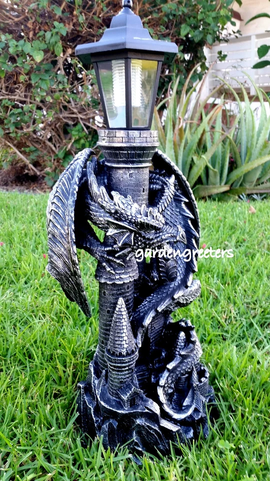 DRAGON WITH SOLAR LIGHT STATUE SOLAR DRAGON Statue FIGURINE - Image 4 of 4