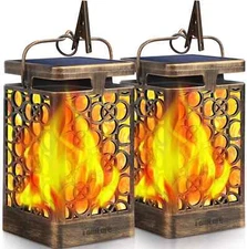 TomCare Solar Lights Upgraded Lantern Flickering Flame 2 Pack, Bronze