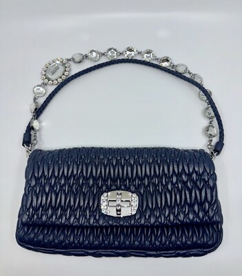 Miu Miu Navy Blue Matelasse Leather Turnlock Flap Shoulder Bag