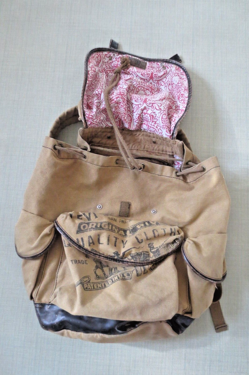Vintage Levi's Leather Cotton Canvas Graphic Backpack | eBay