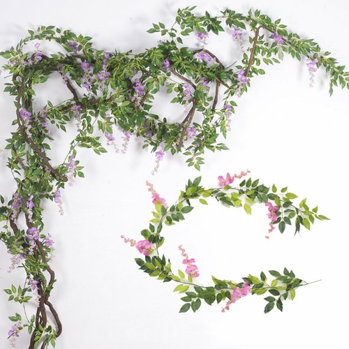 1/2/4PCS Hanging Artificial Silk Wisteria Fake Wedding Flower Plants Vines Decor - Picture 3 of 15