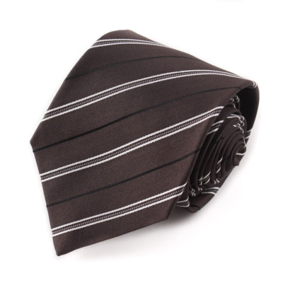 Isaia Napoli 7-Fold Chocolate Brown Woven Stripe Pattern Silk Tie New