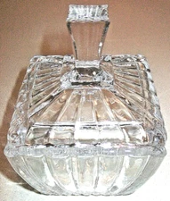 5.5" JEANNETTE NATIONAL Clear DEPRESSION Glass RIBBED Vanity COVERED Handle Dish