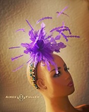 Kentucky Derby Hat Purple Rhinestone Black Royal Ascot Fascinator Del Mar Hat