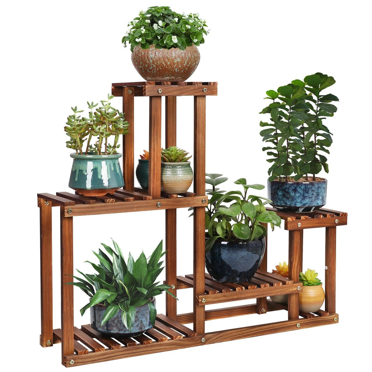Pine Wood Plant Stand Indoor Outdoor Multi Layer Flower Shelf Rack Higher  and...