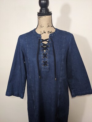 j jill embroidered denim dress J JILL DENIM DRESS WOMENS SIZE XS EMBROIDERED Sleeveless Flowers Pockets