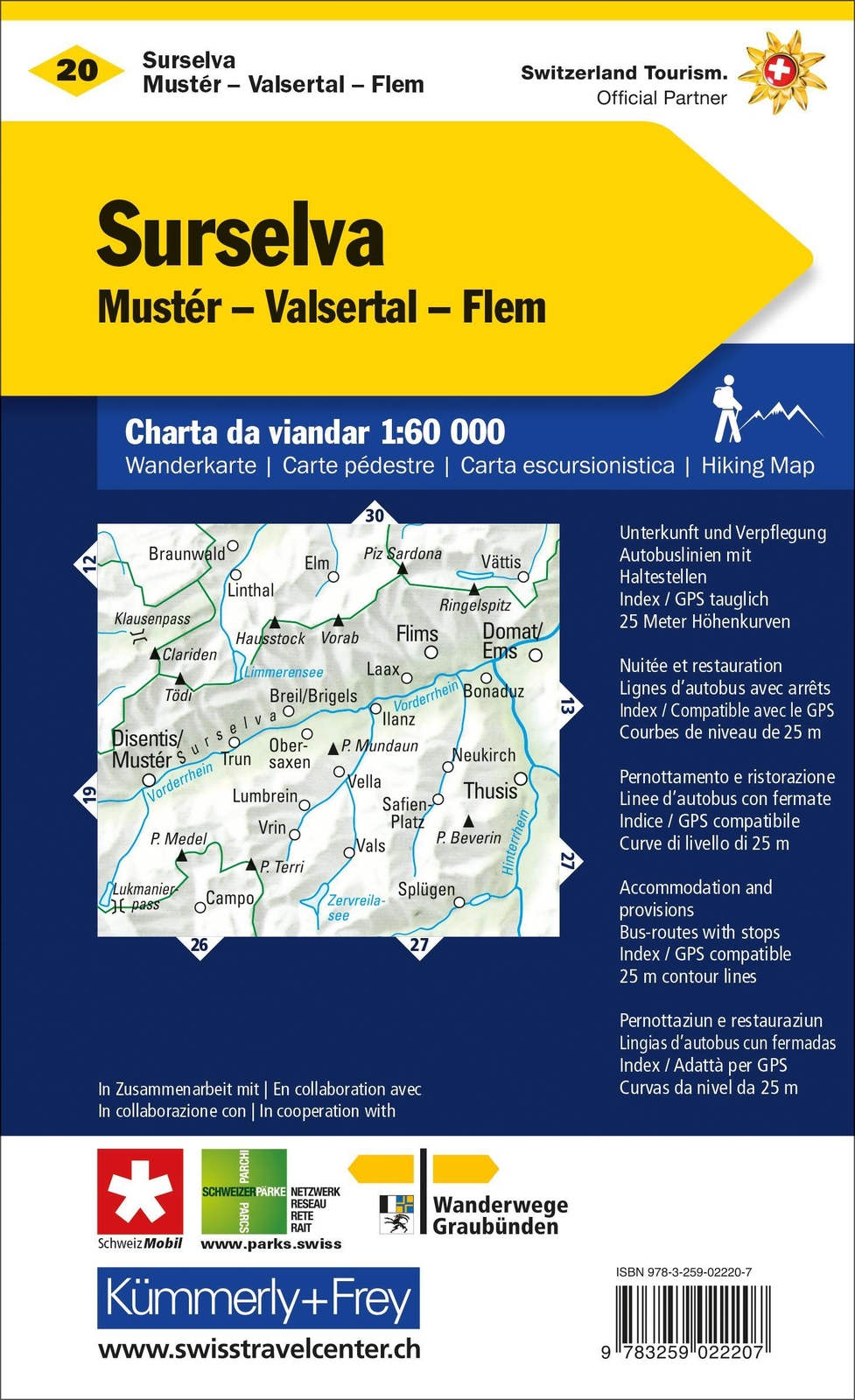 Thumbnail - Surselva Nr. 20 Disentis - Walsertal - Flims, Wanderkarte 1:60 000 |