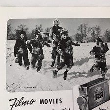 Bell  Howell Filmo Movie Camera Vtg 1940 Print Ad Advertising Kids In Snow