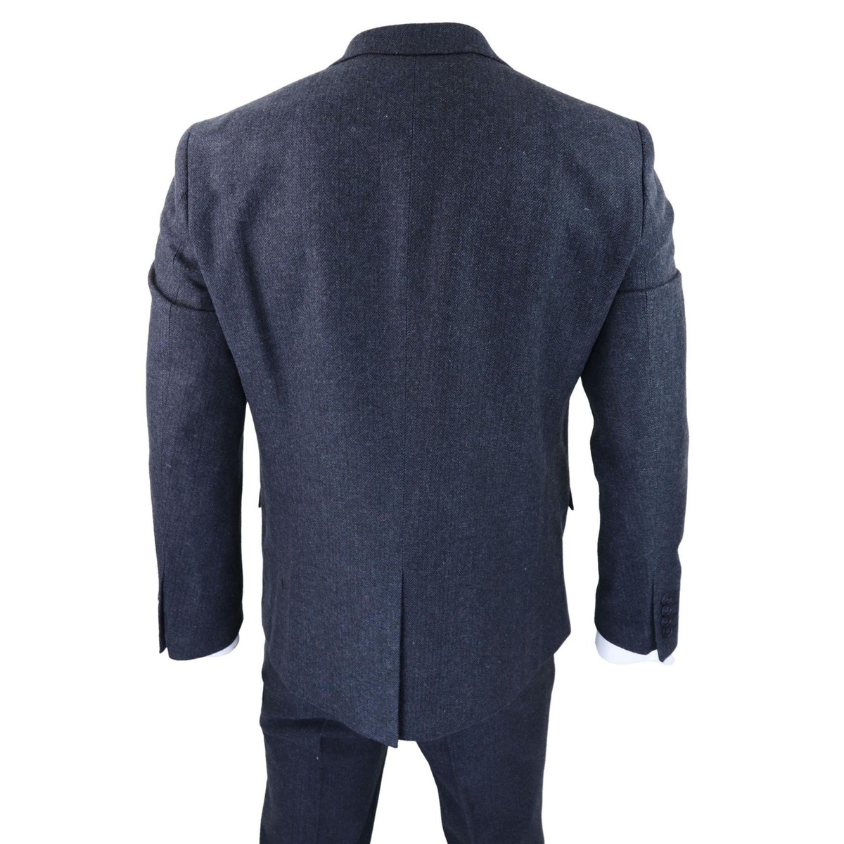 Tiavllya Herren Tweed Anzug 3-teilig Slim Fit Herringbone Wolle Anzüge Single Breasted Smokings Bräutigam Hochzeit Anzug (S, Blau