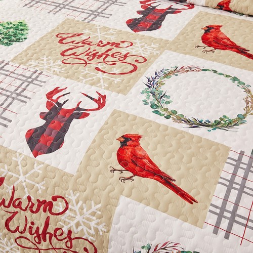 Christmas Bedspread Coverlet Set Patchwork Quilted Queen King Size Bedding New - Picture 83 of 132