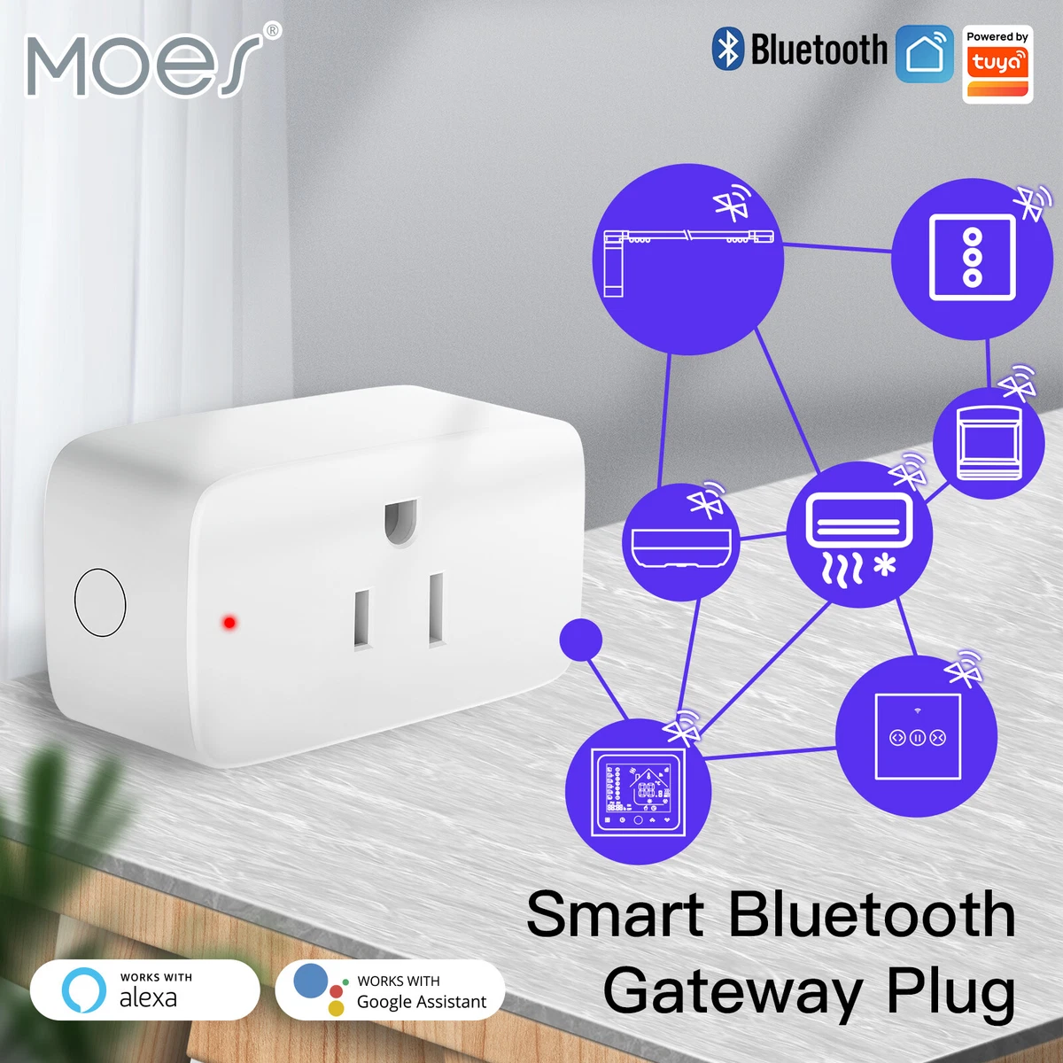 MOES Smart Socket Plug Outlet Built-in Bluetooth Gateway Hub Alexa