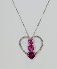 925 Sterling Silver Heart Pendant Necklace With Pink Heart Crystals 17.5"