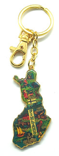 Vintage Finland Map Helsinki Flag Moose Keyring Keychain
