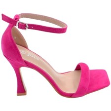 Sandalo alto donna fucsia in pelle scamosciata con fascia e tacco clessidra 9 cm