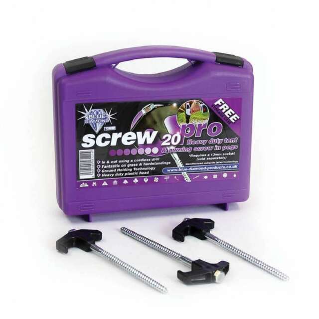 Blue Diamond Screw-In Tent Pegs Steel Hard Ground Caravan Camping x 20 PEG223