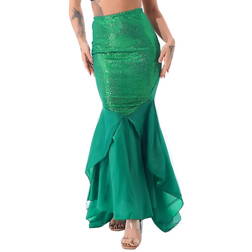 Women's Sequins Mermaid Long Tail Skirt Halloween Cosplay Party Dress up Costume - Afbeelding 4 van 31
