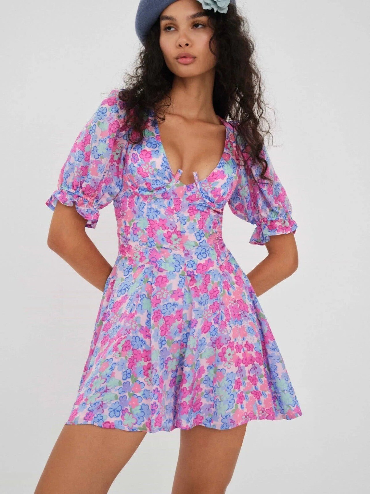 NWT  FOR LOVE & LEMONS X Free People Angie Puff Sleeve Mini Dress Size Medium