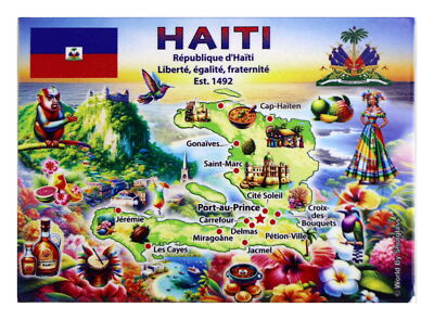 Haiti Graphic Map and Attractions Souvenir Fridge Magnet 2.5'' X 3.5''